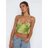 在飛比找ETMall東森購物網優惠-Flower Strap Satin Top Spicy G