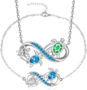 Sea Turtle Necklace and Anklet Jewelry Set for Women 925 Sterling Silver Gifts