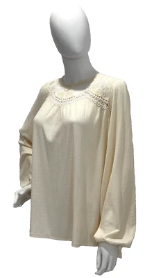 Maurices Blouse Womens 1X Beige Long Sleeve Peasant Top Shirt Keyhole Back Neck