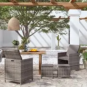 4 Piece Garden Chair and Stool Set Poly Rattan Grey,4Piece Outdoor Garden Chair and Stool Set WeatherResistant PE Rattan Patio Furniture Patio Seating