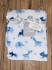 Betty & Bob Baby Boy Plush Blanket Blue Elephant Tiger Zebra Safari Zoo