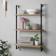 HAPPIMESS Madera Classic Industrial Shelf Wood Wall-Mounted Open Ladder Bookcase with Metal Frame in Light Oak at Nordstrom, Size Small