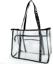 14X6X10 Stadium Approved 16L Large Capacity Travel Bag with Front Pocket, Versatile Water&Sand Resistant PVC Tote Bag Messenger Bag for Travel Concert and Sports Events, Black+transparent, Large