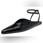 Balenciaga Black Leather Flat Ankle StrapMules