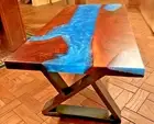 Made To Order Blue Epoxy Resin Wood Table Top Custom For Restaurant & Bar