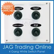 4-GANG WHITE WATERPROOF TOGGLE SWITCH PANEL with 15A Blade Fuses-Marine/Boat/RV