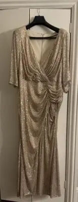 IEENA Mac Duggal Gown Prom Sz 20 Cream Beige Sequin Formal Mother Sister Bride