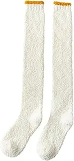 [rockible] 1 Pair Knee High Socks, Sleeping Socks Winter Woman Floor Socks, Soft Slipper Socks, Coral Velvet Socks over The Knee Socks