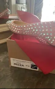Christian Louboutin Krystalic Flat Suede/Crystal Spikes Pink Flats 7.5 Brand New