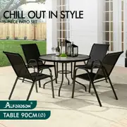 ALFORDSON 5PCS Outdoor Dining Set Round Table and Chairs Black