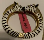 Betsey Johnson A Day At The Zoo Zebras Spring Hinged Cuff Bangle Bracelet New