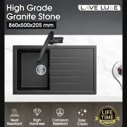 Granite Quartz Stone Single Bowl Black Kitchen Sink Drainboard Top/Under Mount