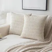 Decorative Throw Pillow Covers, Sage Square Cushion Covers Corduroy Striped Pillowcases for Boho Home Décor(18"x18", 2 Packs)