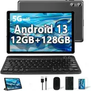 Tablet 10.1 Inch Android 13 PC 12GB 128GB Octa-Core 2.0 GHz 5G WiFi HD Screen Dual Camera Bluetooth 5.0 Keyboard Mouse Included Grey