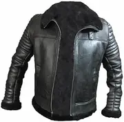 Men's Classic Black Bomber B3 Genuine Sheep Skin Cafe Racer Aviator Leather Motorcycle Jacket