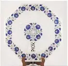18" Marble Side Table Top Semi Precious Stones Floral Work Handmade Home Decor