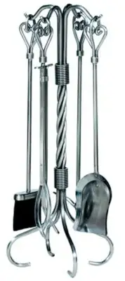 Pewter Wrought Iron Fireplace Tool Set 30"h