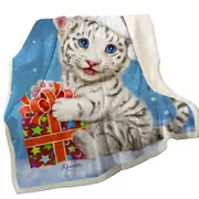 Cute Christmas Design White Tiger Cub Gift Throw Blanket