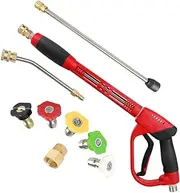CHAVOR Upgraded Pressure Washer Gun with Extension Replacement Wand, M22 Fitting,7 Inch 30 Degree Curved Rod, 5 Nozzle Tips, 5000 PSI, 47 Inch