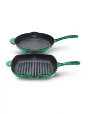 [Gourmet Kitchen] Cast Iron Fry Pan and Grill Pan 2 Piece Set in Multi