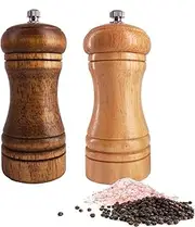 Salt and Pepper Grinders Set, Manual Wooden Salt and Pepper Mills Shakers, Ceramic Rotor with Strong Adjustable Coarseness (5.5inch)