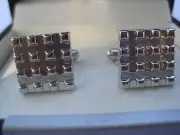 New Geoffrey Beene Silver-Tone Modern Grid-Pattern Cufflinks, $38 Retail