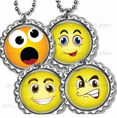 Silly Smiley Face Bottle Cap Necklace 24" Chain Silly Bottle Cap Jewelry