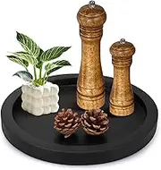 Round Decorative Tray for Coffee Dining Table Countertop Small Wooden Serving Trays Farmhouse Kitchen Home Living Room Decor and Bathroom Accessories Tray Black Rustic Wood Candle Centerpiece Tray