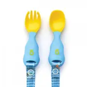 Bibado Attachable Weaning Cutlery Spoon & Fork Set (Speedy Dinos)