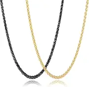 [Garysiom] 2 Pcs Chains for Men, 4mm Stainless Steel Silver Tone Gold or Black Wheat Necklace Chain for Men Women Boy, 16, 20, 24, 28, 32 Inch