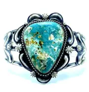 Navajo Kingman Turquoise Sterling Silver Handmade Bracelet By Jeff James Nice !