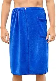 [Generic] Men's Quick Absorption Bath Wrap, Lightweight Multifunctional Bathrobe With Adjustable Straps and Pocket for Bath, Gym, Spa, Washroom