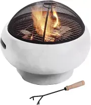 MGO Light Concrete round Charcoal and Wood Burning Fire Pit for Outdoor Patio Ga