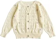 [chengchuang] Baby Girls Knitted Cardigan Sweater Crewneck Knit Crochet Button Closure Cardigan Tops Coat Outwear for Toddler