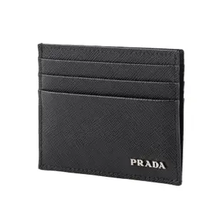 【PRADA 普拉達】銀字Logo 防刮皮革卡片/名片夾(黑色)