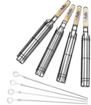 Cebia Kabob Grill Baskets Set of 4 with 4 Metal Skewers