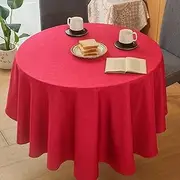 Mebakuk Round Table Cloth Linen Farmhouse Tablecloth Waterproof Anti-Shrink Soft and Wrinkle Resistant Decorative Fabric Table Cover for Kitchen (Dark Red, 70" Round (4-6 Seats))