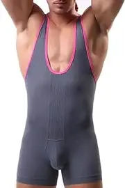 Men Bodysuit Jockstraps Underwear - Gym Sports Running Workout Bodybuilding Wrestling Singlet (Color : Grey, Size : M)