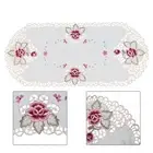 Satin Fabric Floral Lace Tablecloth White Embroidered Decor Oval Small Table New