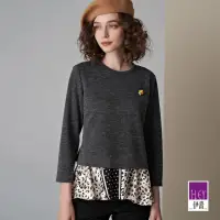 在飛比找momo購物網優惠-【ILEY 伊蕾】豹紋針織假兩件雪紡拼接上衣(黑)