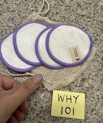 MOONLIT SKINCARE Reusable Cotton Bamboo Makeup Removal Pads 4 Pads + Pouch FULL
