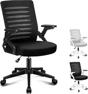 [ALFORDSON] Ergonomic Office Chair Mesh for Home Office, Mid-Back Student Computer Study Desk Chair with Adjustable Flip-Up Arm & Lumbar Support, Gaming Racing Task Chair, Wale All Black