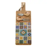 Kitchen Wooden Serving Alexa Cheese Board with Knife & Fork Set