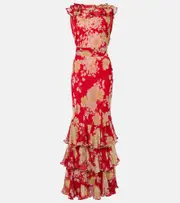 [Rixo] Rixo Rio floral ruffled gown AU 12 red