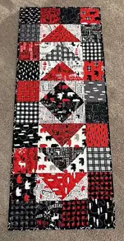 Handmade Quilted Table Runner/Topper ~ 16" x 39" ~ Red, Black, White ~ outdoorsy