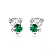Silver plating Green Emerald Color Stone Cute Koala Stud Earrings for Women Animal Jewelry for Girl