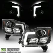For 2004-2015 Titan 04-07 Armada LED Tube Projector Headlights Black Headlamps