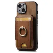 For Iphone 15 Retro Splitable Magnetic Stand Card Bag Leather Phone Case
