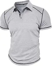 [Aosufei] Men's Solid Cotton Collared T-Shirt Casual Slim Basic Polo Shirt Breathable Dry Fit T-Shirt 3 Buttons