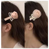 在飛比找Yahoo奇摩購物中心優惠-梨花HaNA 玫瑰少女．韓式甜粉玫瑰花立體手作髮夾